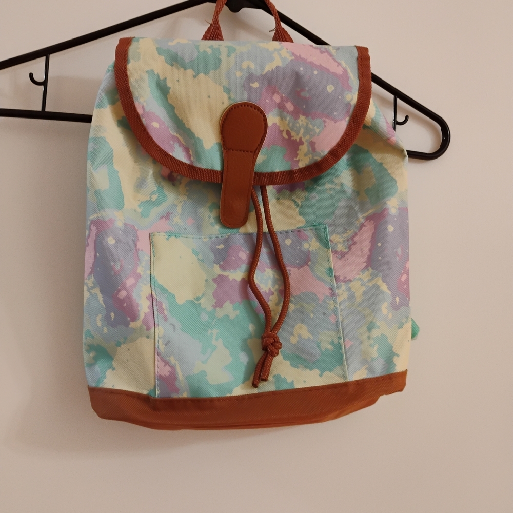 Pastel Patterned Kids Backpack with Brown Accents